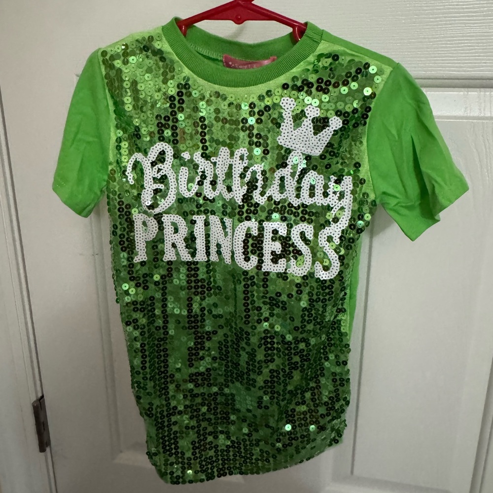 Say What? bright Green Sequin Birthday Princess Tee 3T NWT
